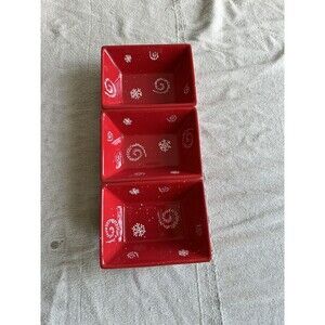 Snowflake Set of three Dish/Snack Dishes Ceramic Holiday Christmas themed.